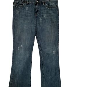 Elegant Blue Flare Jeans with Studded Accents